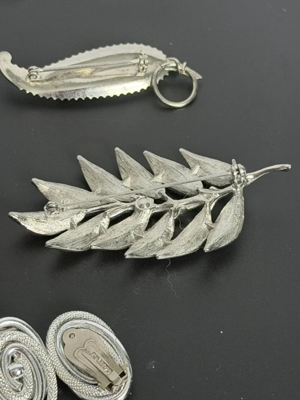 Vintage Botanical Silver Tone Mixed Lot Brooch, Earrings, Bracelet 10pc